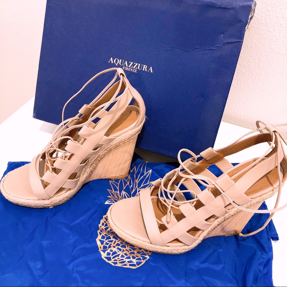 Aquazzura amazon wedge in nude leather